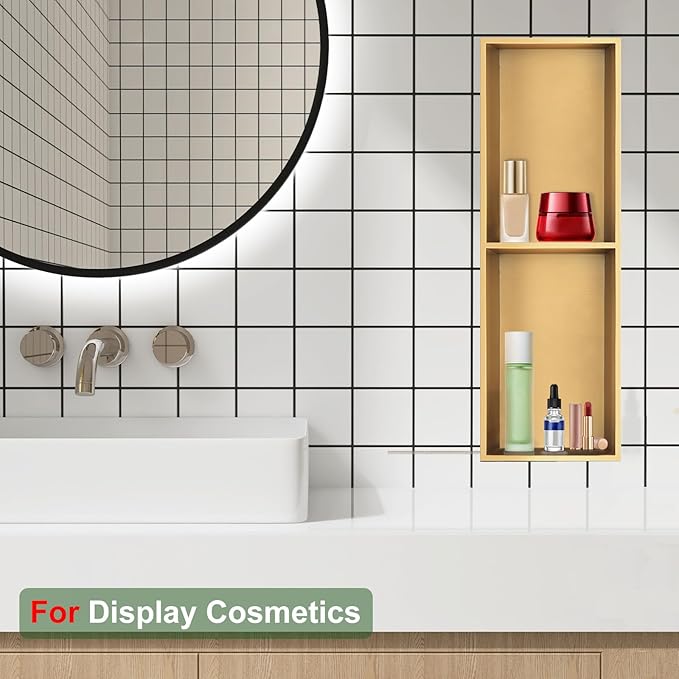 Shower Niche, Stainless Steel Elegant Bathroom Niche, No Tile Needed Recessed Shower Shelf Organizer for Storage
