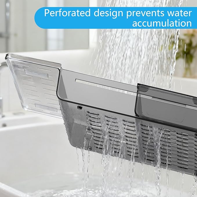 2 Pack Bathtub Tray Caddy - Expandable Bath Tray for Tub Bath Table Trays Storage Rack with Book and Wine Glass Holder, Bathroom Accessories for Spa, Gray