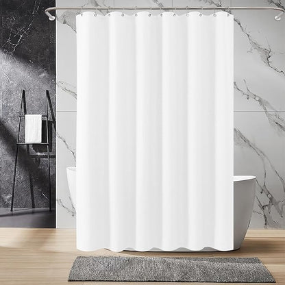 Inhousolu Fabric Shower Curtain Waffle Weave, 230 GSM Heavy Duty, Weighted Hem, 14 Metal Hooks, Water Repellent, Machine Washable, Hotel Spa Luxury Bath Curtain Set, 72 x 72 Inch, White