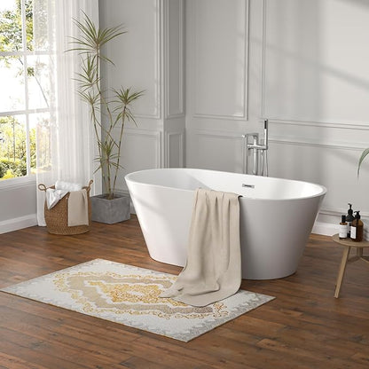 59 Inch Freestanding Acrylic Bathtub White Roll Top Soaking Tub with Gold Drain Glossy Finish for Elegant Bathroom Style, YSB9220