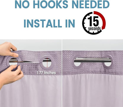 Lavender No Hook Shower Curtain with Snap in Liner,230GSM Waffle Weave Shower Curtains for Bathroom,71W x 74H