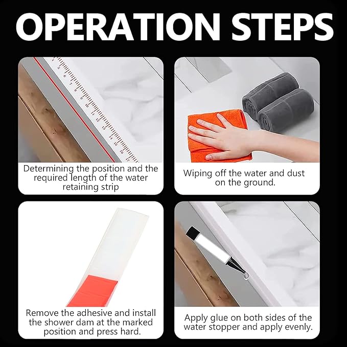Raycity Collapsible Shower Threshold Water Dam Barrier,Shower Door and Kitchen Water Strip Dam Shower Guard for Dry And Wet Separation Caulk Seal Strip Edge Trim(98Inches/Transparent)