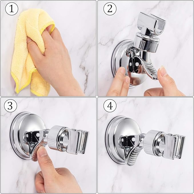 Zhehao Adjustable Shower Head Holder, Removable Suction Cup Shower Head Holder, No Drill Wall Mounted Suction Bracket with Chrome Polished for Marble Glass Metal Ceramic(1,Silver Wrench)