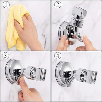 Zhehao Adjustable Shower Head Holder, Removable Suction Cup Shower Head Holder, No Drill Wall Mounted Suction Bracket with Chrome Polished for Marble Glass Metal Ceramic(1,Silver Wrench)