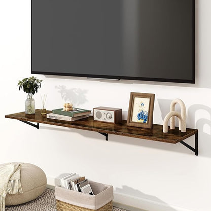 Fun Memories Floating Shelves for Wall, 12 Inch Deep Floating Shelves Set of 2, 55W x 12D Large Wall Shelf with Sturdy Metal Brackets for Living Room, Bathroom, Bedroom and Kitchen, Rustic Brown