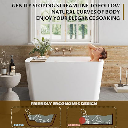 49" Free Standing Tub, Acrylic Soaking Bathtub, Stand Alone Freestanding Tub with Matte Sliver Drain and Overflow, Contemporary Bathtub for Bathroom, White