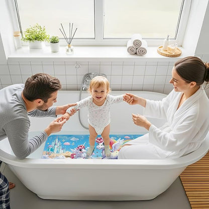 Upgrade Cartoon Baby Bath Mat Non Slip - 40"x16" Extra Long Bathtub Mat for Baby Eco Friendly Durable Bath Mat for Tub Non Slip Kids Tub Mat with Suction Cups, Machine Washable and No Fading, Unicorn