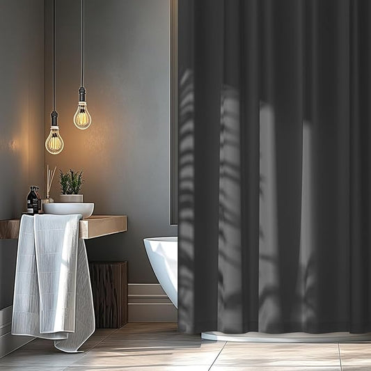 Charcoal Grey Waterproof Fabric Shower Curtain Liner with 3 Large Magnets, Washable Cloth Shower Liner Carbon Grey, 72 x 72 inch Lightweight Bathroom Shower Curtain Dark Gray