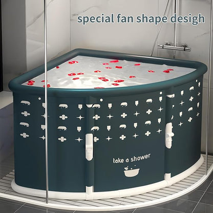 Foldable Bathtub for Adults, Portable Large PVC Collapsible Soaking Tub with Insulated Design, 29 Inch Fan-Shaped Shower Tub for Hot Baths and Cold Dips Recovery Therapy (Green)