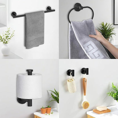 Black Bathroom Accessories Set, 7 Pieces Black Towel Bar Bathroom Hardware Set, 31.5 Inch Towel Racks for Bathroom, SUS304 Stainless Steel Bathroom Towel Holder Toilet Paper Holder Wall Mounted