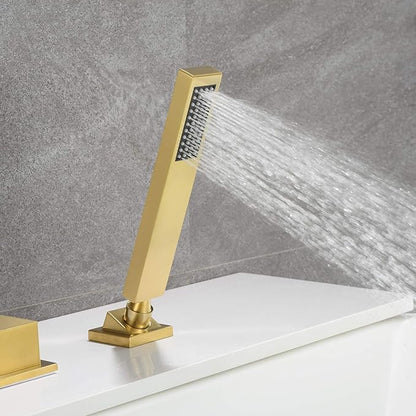 sumerain Waterfall Roman Tub Faucet with Hand Shower Brushed Gold Finish High Flow