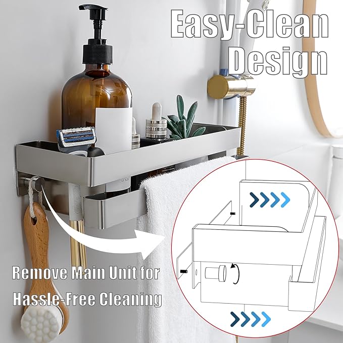 No Drilling Shower Caddy Adhesive Rustproof Bathroom Organizers and Storage Large丨Wall-Mounted Shelves丨Stainless Steel Adhesive Shower Rack for Bathroom Decor & Storage - Silver