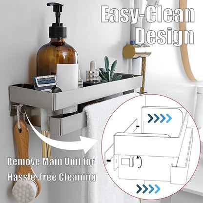 No Drilling Shower Caddy Adhesive Rustproof Bathroom Organizers and Storage Large丨Wall-Mounted Shelves丨Stainless Steel Adhesive Shower Rack for Bathroom Decor & Storage - Silver