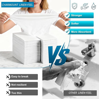 Charmount 600 PCS Disposable Linen-Feel Paper Hand Towels, White 12" x 17" Cloth-Like Napkins for Bathroom, Wedding, Party, Dinner, Everyday Use, or Decorative Guest Towels