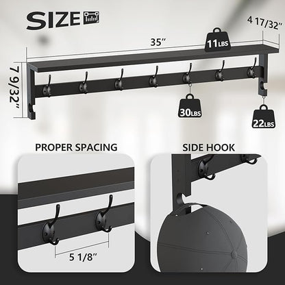 AMBIRD Coat Rack Wall Mount, Wood Coat Hooks with Shelf, Wall Key Holder with Shelf in Entryway, Kitchen, Living Room, Bathroom, Bedroom (Black)