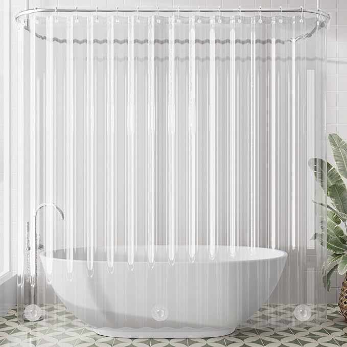 AmazerBath Extra Wide Shower Curtain Clear 108 Inches Wide, Wrap Around Shower Curtain for Clawfoot Tub, Heavy Duty PEVA with 3 Weighted Stones and 18 Grommet Holes, 108x72 Inches