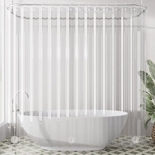 AmazerBath Extra Wide Shower Curtain Clear 108 Inches Wide, Wrap Around Shower Curtain for Clawfoot Tub, Heavy Duty PEVA with 3 Weighted Stones and 18 Grommet Holes, 108x72 Inches