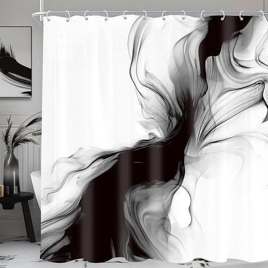 Cinbloo Extra Long Black and White 72Wx84H Shower Curtain Abstract Marble Modern Neutral Ombre Grey Minimalist Bathroom Curtain Set Elegant Chic Simple Ink Texture Bath Bathroom Accessories Decor