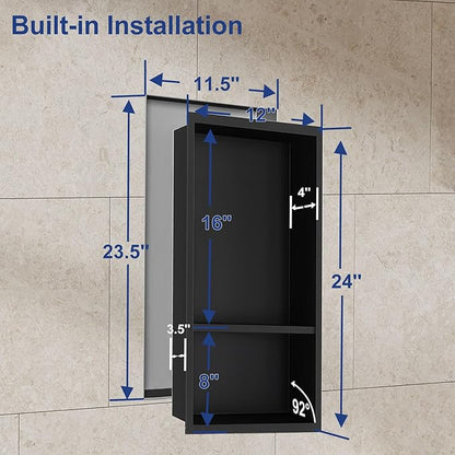 Shower Niche, Stainless Steel Elegant Bathroom Niche, No Tile Needed Recessed Shower Shelf Organizer for Storage