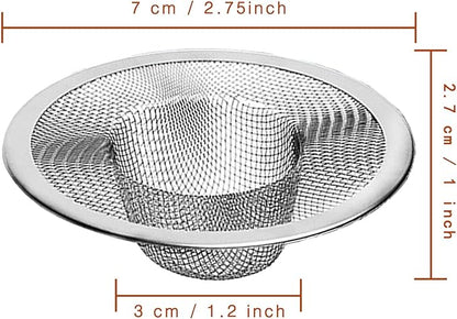 2pcs Heavy Duty Stainless Steel Slop Basket Filter Trap, 2.75" Top / 1" Mesh Metal Sink Strainer, Perfect for Kitchen Sink/Bathroom Bathtub Wash Basin Floor Shower Drain Balcony Drain Hole, Utility