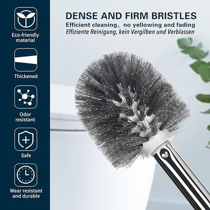 Toilet Bowl Brush and Holder 2 Pack Long Handle Toilet Brush for Bathroom with Separate Base for Floor and Wall Mounted Plastic Toilet Brush Set Under The Rim Household Cleaning (White)