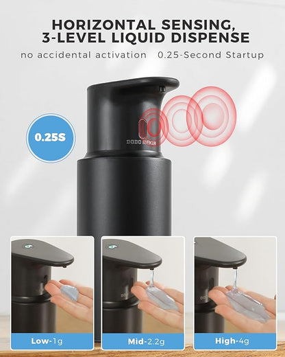 Automatic Liquid Soap Dispenser Touchless, 304 Stainless Steel Bottle Body &16.2oz/480ml Rechargeable, 3 Adjustable Liquid Levels, IPX7 Waterproof, for Kitchen Bathroom, Black