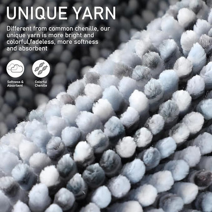Yimobra Bath Mats for Bathroom Non Slip, 36x24, Extra Soft Chenille Bathroom Rugs, Luxury Fluffy Long Matts for Tub, Plush Shaggy Carpet, Water Absorb, Machine Washable, Light Grey & Dark Grey