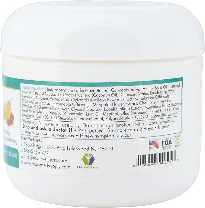 MARS WELLNESS MG+ Hemp Pain Cream (4 oz) - Maximum Strength Arnica & Magnesium Cream for Sore Legs, Joints & Muscle Cramps - Unisex Adults