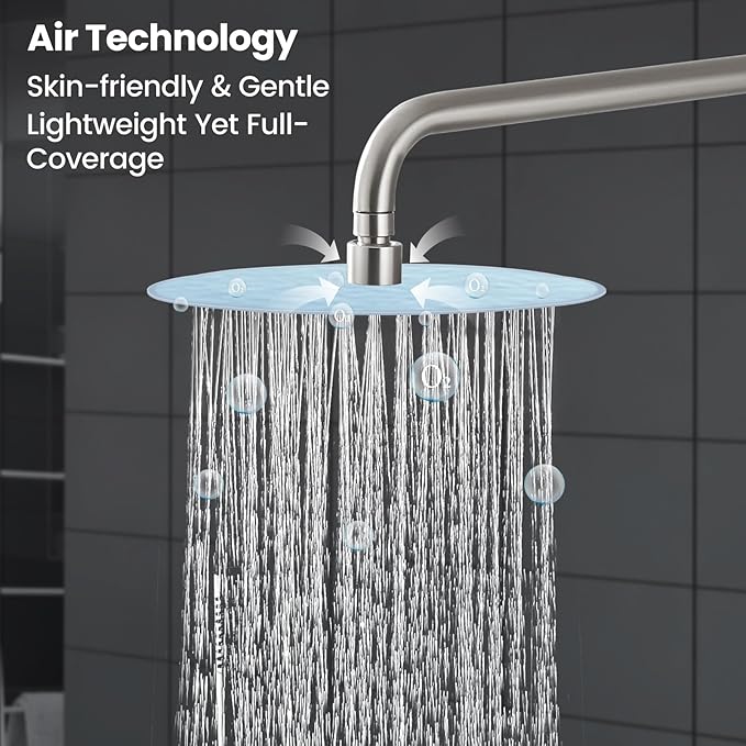 Airuida Shower Fixtures 2 Functions Shower Faucet Set Wall Mounted for Bathroom High Pressure Brass Handheld Shower with Rough-in Valve Round Rainfall 10 Inch Shower Head Brushed Nickel