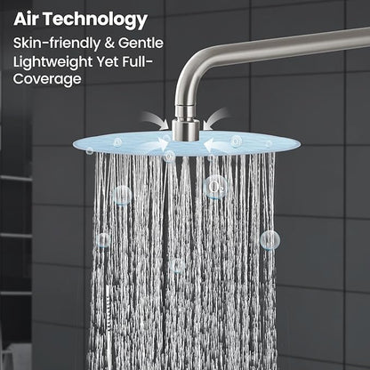 Airuida Shower Fixtures 2 Functions Shower Faucet Set Wall Mounted for Bathroom High Pressure Brass Handheld Shower with Rough-in Valve Round Rainfall 10 Inch Shower Head Brushed Nickel