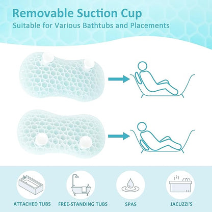 Sunlit Bath Jello Mini Gel Bath Pillows, Lumbar Pillow for Bathtub, Back Support Pillow, Gel Pillow with Non-Slip Suction Cups for Lumbar, Back Rest Support, Ice Blue