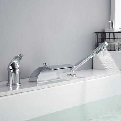 sumerain Waterfall Roman Tub Faucet with Handheld High Flow Chrome finish