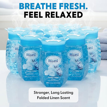 12 WIZARD Odor Eliminator Gel Beads - 12 oz, Air Freshners For Bathroom, Rooms, Per Areas and Car Freshner - Fresh Linen