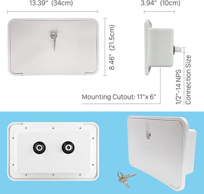 RV Outdoor Shower Exterior Shower Box Kit, Easy Install RV Outdoor Shower with Leak-Proof Coiled Hose, Direct Replacement for Campers, Van, Travel Trailer, Motorhome and Boat, White