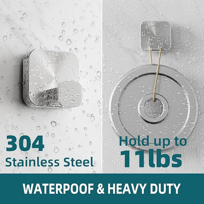 TAILI Thickened 304 Stainless Steel Bathroom Suction Hook for Towel, Loofah, Bathrobe, Patented Strong Suction Cup Holder, Damage-free Hanging Glass Shower Wall Hook, Hold Up to 11 Lbs, 2 Pack, Silver