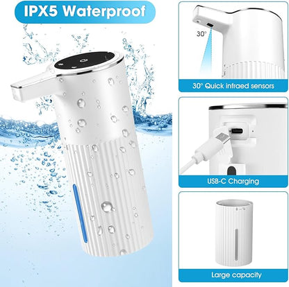 4 Pack Touchless Automatic Soap Dispenser, Smart Sensor Foam Hand Wash Dispenser, USB Rechargeable & Adjustable Customizable for Bathroom Countertop Kitchen Sink, 13.5 oz White Stripes