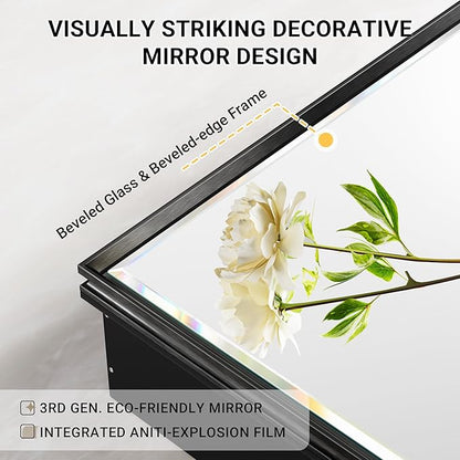 48x30 Black Medicine Cabinet with Mirror, Surface or Recessed Pre-Assembled Medicine Cabinet Mirror for Bathroom, Aluminum Beveled Frame Bathroom Vanity Mirror with Adjustable Shelves Storage