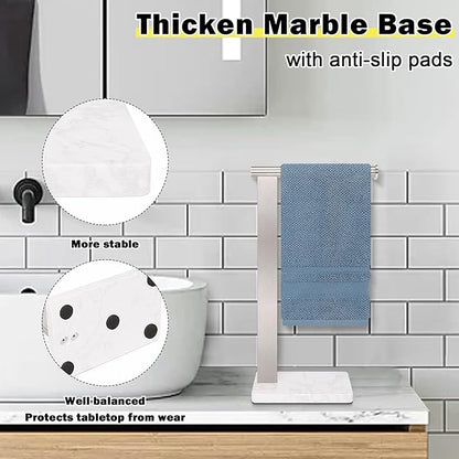 Stainless Steel L-Shaped Hand Towel Holder, SUS304 Bathroom Towel Rack with Thickened Base for Countertop Vanity (Brush Nickel, Square Base)