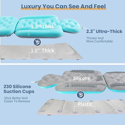 Luxury Bath Cushion, Full Body Bathtub Pillow with 160 Suction Cups, Bath Mat for Head and Neck Support, with Laundry Bag (Blue, 60.2" x 16.2")