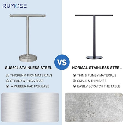 RUMOSE 13 Inch Brushed Nickel Towel Stand Hand Towel Holder Bathroom Kitchen Vanity Countertop T-Shape Towel Rack Free Standing Stainless Steel Towel Bar Towel Ring