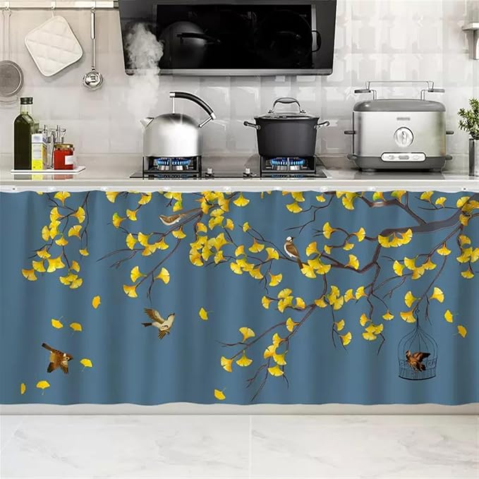 SK Studio Short Curtains for Kitchen, Cabinet Shelf Dust-Proof Blackout Tier Cafe Curtain Under Sink Skirt for Bathroom Laundry Room Style 9, 31.5" W x 31.5" H