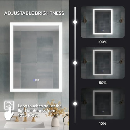 WELLFOR 24 x 32 Inch LED Medicine Cabinet with Lights, 3X Magnification Makeup Mirror, Bathroom Vanity Mirror Cabinet with Storage, Anti Fog, Surface or Recess Mount, Right Opening Door