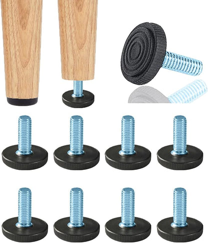 8 PCS M6 Thread Adjustable Furniture Levelers Screw in Threaded, Adjustable Levelers Feet Screw On Furniture Glide Leveling for Table, Chair, Furniture Legs