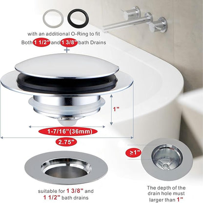 Chrome Plated Universal Tub Dain Stopper, Hidrop Pop Up Bath Drain Tip Toe Bathtub Drain Stopper,Conversion Kit Assembly, Replaces Lift and Turn, Tip-Toe and Trip Lever drains for Tub, EZ Install
