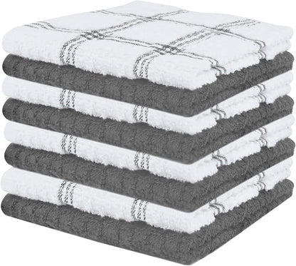 DAN RIVER Premium Dish Cloth 100% Cotton 12 X 12 Inches |Pack of 8|-Ultra Soft Tea Towels-Highly Absorbent Kitchen Rags-Terry Dishcloth for Kitchen and Household Cleaning |Grey|