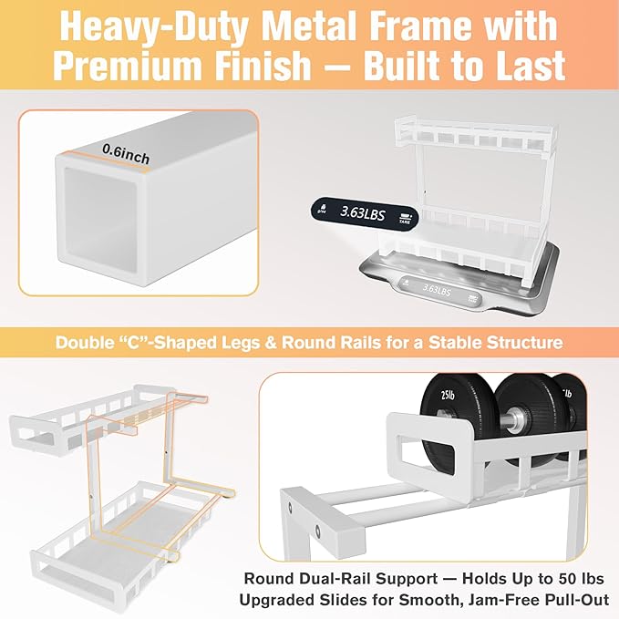 Under Sink Organizer 2 Pack, Metal Large Capacity 2-Tier Sliding Cabinet Storage Rack, Heavy-Duty Rust-Resistant Steel Frame, Holds 50 lbs Each, Adjustable Height 12–16", 14"D x 11"W for Home, White
