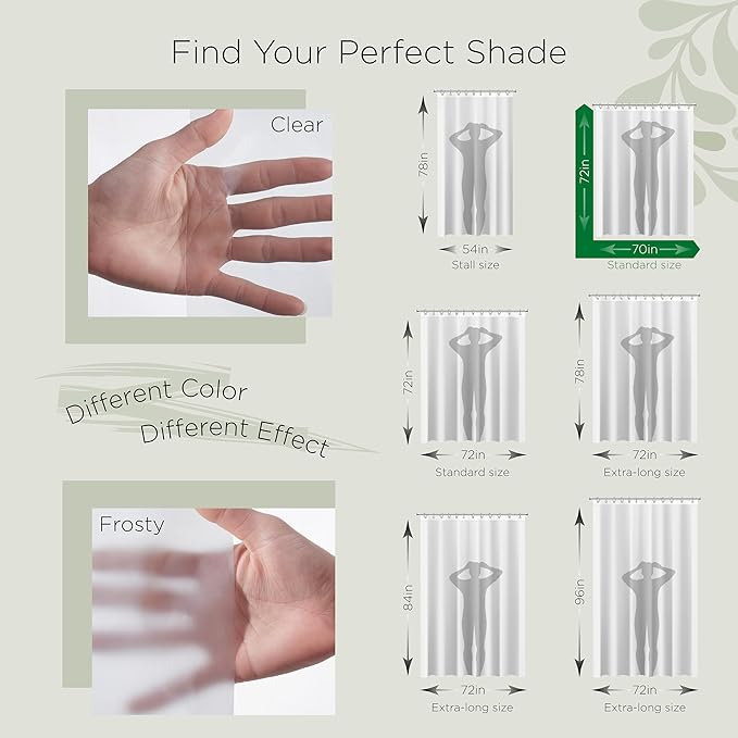 Stitch & Stone Shower Curtain Liner, Premium Extra Lightweight Durable Waterproof 3g PEVA for Bathroom with Weighted Magnets, Standard Size 70" x 72" Frosty 1 Pack