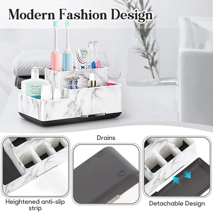 Toothbrush Holder,Bathroom Organizer Countertop, 5 Compartments Multifunctional Storage for Cosmetic, Makeup, Office Stationery Pencil,Toothpaste, Toothbrush,Ideal Gift for Home, Office