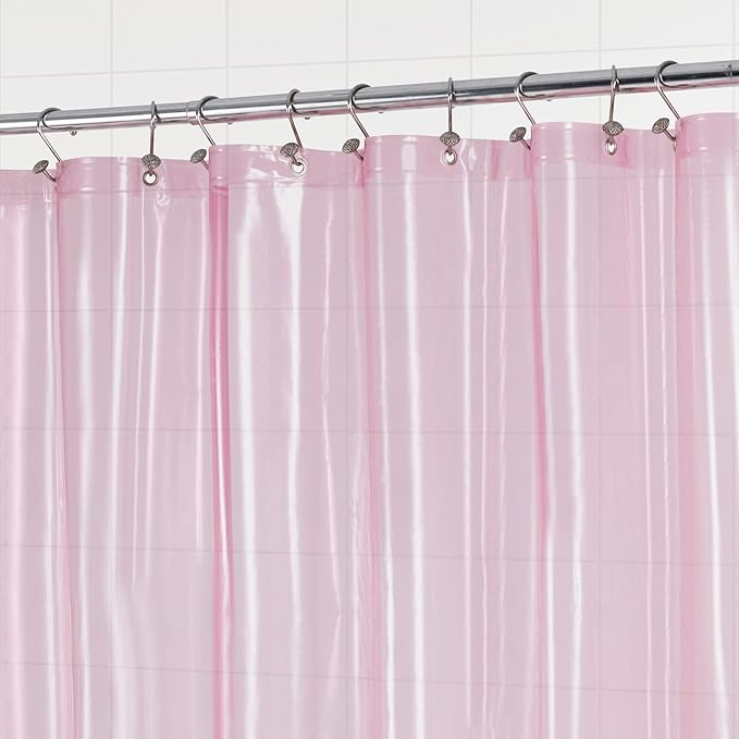 Barossa Design Shower Curtain Liner - Premium Clear Pink PEVA Shower Liner with 3 Magnets and Metal Grommets, Waterproof Lightweight Plastic Standard Size Bathroom Curtains - Translucent Pink