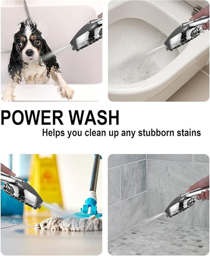 Shower Head With Handheld 7 Settings High Pressure, Built-in Power Wash to Clear Tub, Tile & Pets, 5" High Powerful Hand Held Rain Showerhead with Stainless Steel Hose and Adjustable Bracket